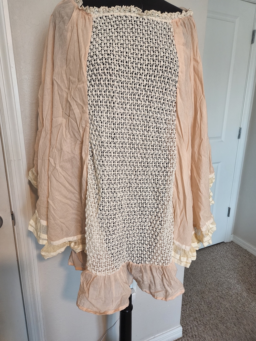 Peach and Cream Off-Shoulder Smocked Women's Top
